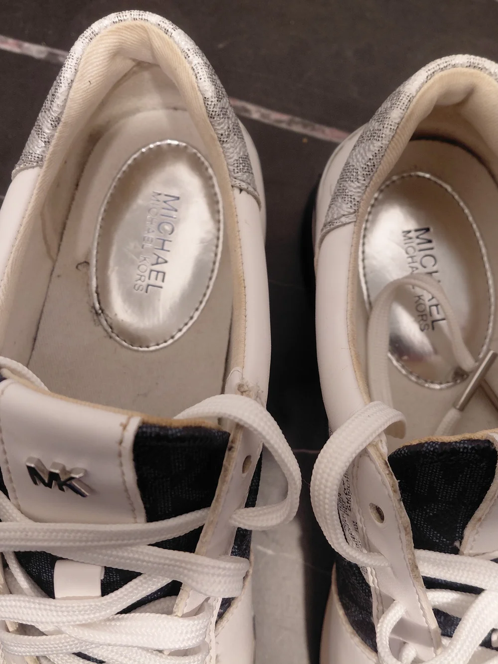 Michael Kors White and Navy MK Logo Lace-Up Sneakers